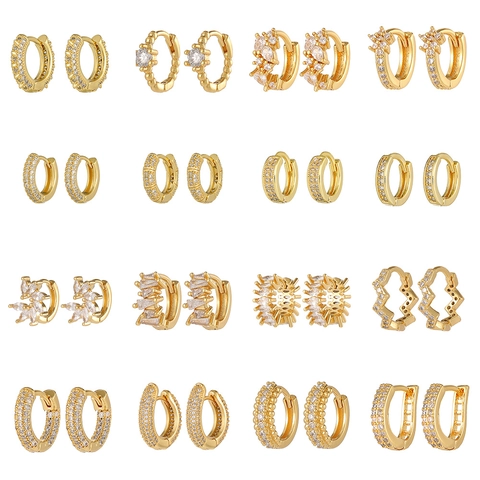 Hoop Oorbellen Verguld Koper Geometrisch Zirconia Minimalistisch Mode Voor Vrouwen