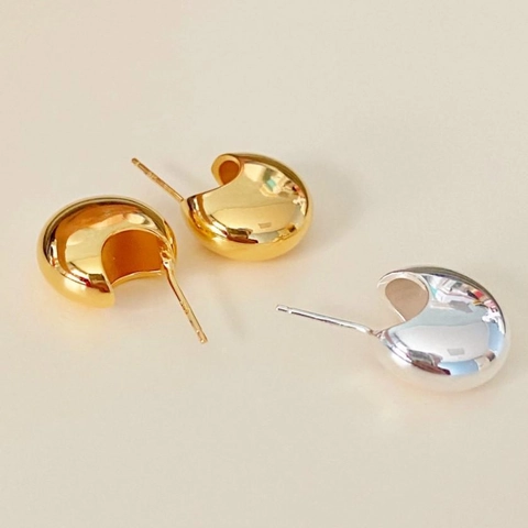 Minimalist Bean Stud Earrings 925 Sterling Silver Polished Water Drop Arc Shape Fashion Jewelry For Women Simple Style