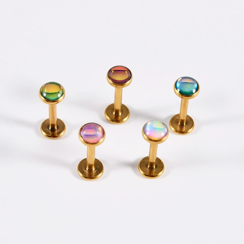 Intern Geschroefde Lipring Studs Roestvrij Staal Irriserend Glitter Film Labret Body Piercing Sieraden Voor Oorkraakbeen Platte Achterkant
