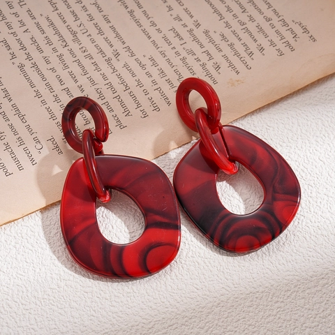 Geometric Acrylic Drop Earrings With Silver Earring Post Irregular Hollow Marble Texture Retro Style Fashion For Women