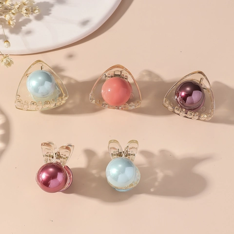Mini Hair Claw Clips Sweet Plastic Acrylic Cute Rabbit Shape Transparent Artificial Pearl Decor Small Shark Clips For Women Girls