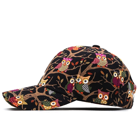 Casquette Baseball Imprimé Hibou Polyester Bord Incurvé Réglable Respirant Chapeau Nouveauté Pour Hommes Femmes