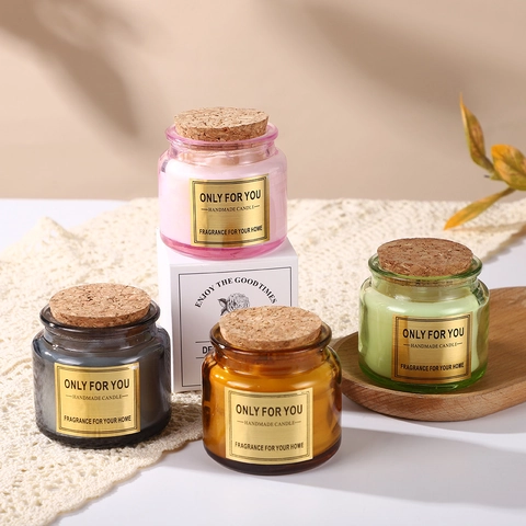 Handmade Scented Candle Natural Soy Wax In Colorful Glass Jar With Cork Lid Decorative Fragrance For Home Wedding Gift