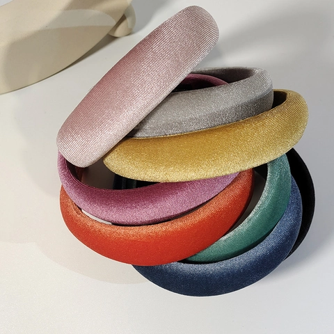 Velvet Padded Headband Wide Thick Sponge Hair Band Retro Elegant High Top Head Hoop For Women Girls Handmade