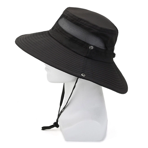 Cappello Da Sole All'aperto Tesa Larga Rete Traspirante Poliestere Asciugatura Rapida Corda Vento Regolabile Pesca Boonie Uomini