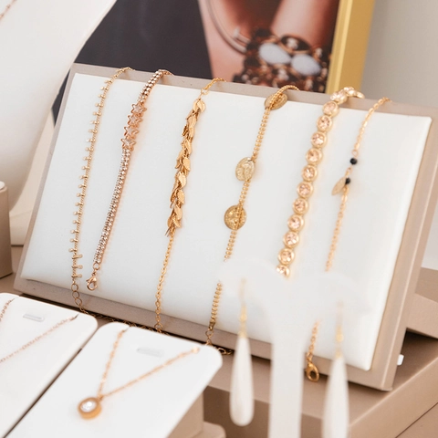 Jewelry Display Props PU Leather Brushed Texture Necklace Ring Earring Bracelet Holder Organizer For Showcase Counter Livestreaming Elegant