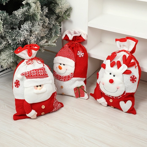 Grande Sacchetto Regalo Di Natale In Maglia Con Coulisse Babbo Natale Pupazzo Di Neve Alce Cartone Animato Dolci Vacanze