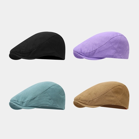 Cotton Flat Cap British Retro Adjustable Solid Color Vintage Ivy Hat For Men Women Breathable Casual Outdoor