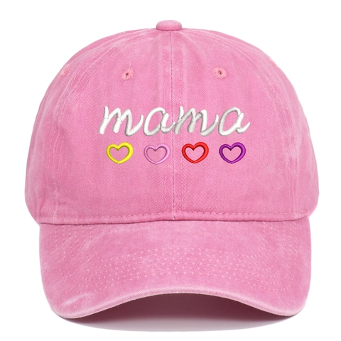 Mama Letter Embroidery Baseball Cap Washed Cotton Distressed Vintage Style Hat With Colorful Hearts For Women
