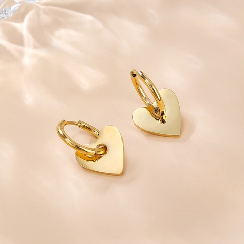 Herz Reifen Ohrringe Titanstahl 18K Vergoldet Glatt Poliert Minimalistisch Mode Schmuck Für Frauen