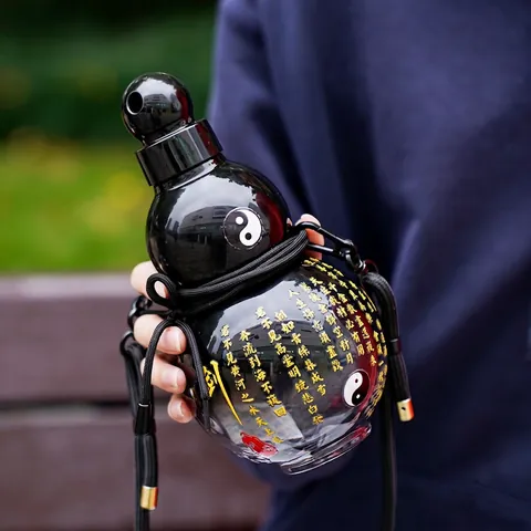 Gourd Shaped Water Bottle PC Plastic Creative Chinese Style Portable Leak-Proof Outdoor Travel Sports Cup With Strap