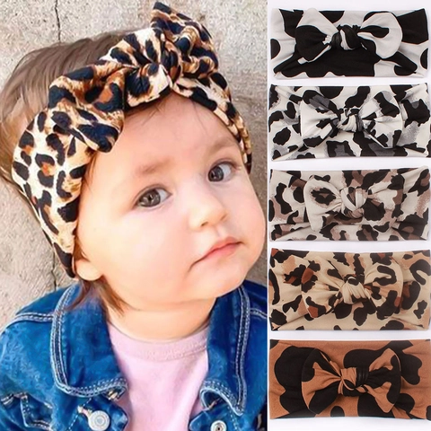 Baby Headband Infant Turban Hair Band Soft Elastic Polyester Wide Bow Leopard Print Animal Pattern Newborn Girls