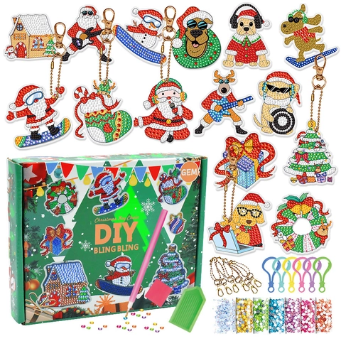 Weihnachts DIY Diamantmalerei Schlüsselanhänger Acryl Strass Cartoon Kunst Handgemachte Anhänger Ornamente