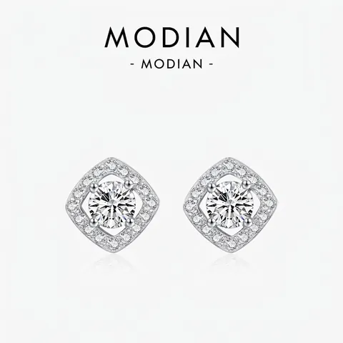 925 Sterling Silver Square Halo Stud Earrings Elegant Rhinestone Geometric Earring For Women OL Daily Commute Jewelry