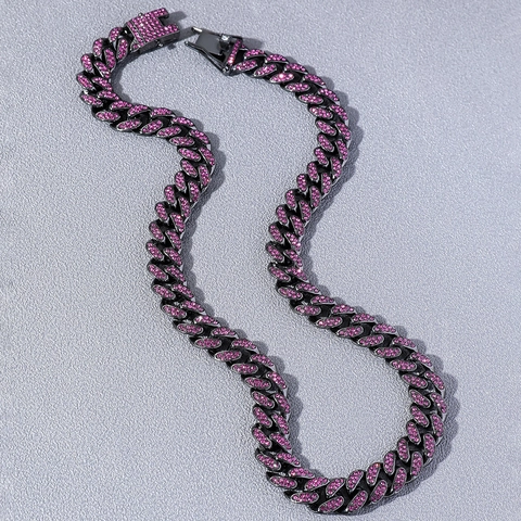 Collier Chaîne Cuban Link Miami Hip Hop Alliage Strass Iced Out Hommes Bijoux Streetwear Style Punk Rock