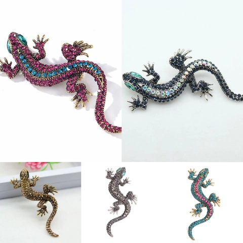 Vintage Gecko Eidechse Brosche Legierung Bunte Strass Emaille Tier Pin Mode Accessoires Schmuck Geschenk