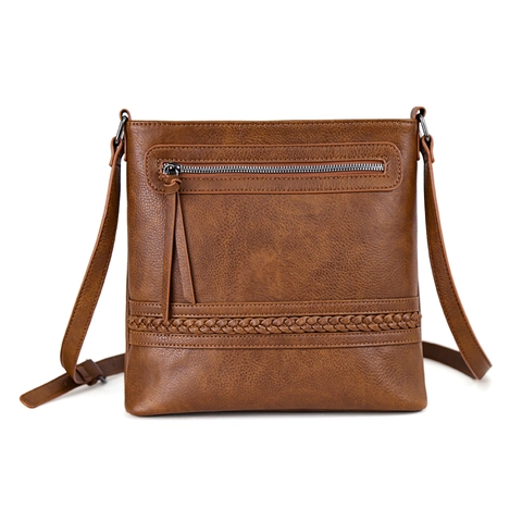 Women's Vintage PU Leather Crossbody Bag Multi-Pocket Shoulder Bag Casual Woven Handbag Large Capacity Messenger