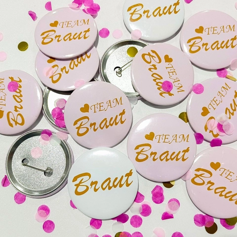 Hochzeitsfeier Button Anstecker Weißblech Runde Broschen Deutsch Braut Team Braut Brautdusche Geschenke