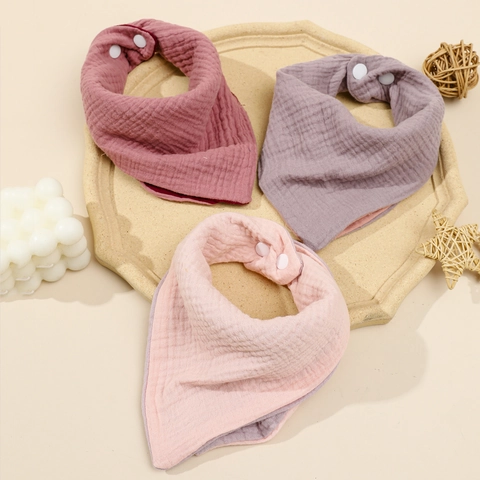 Baby Bibs Cotton Muslin 4 Layers Triangular Saliva Towel Reversible Snap Button Soft Absorbent Newborn Infants Toddlers