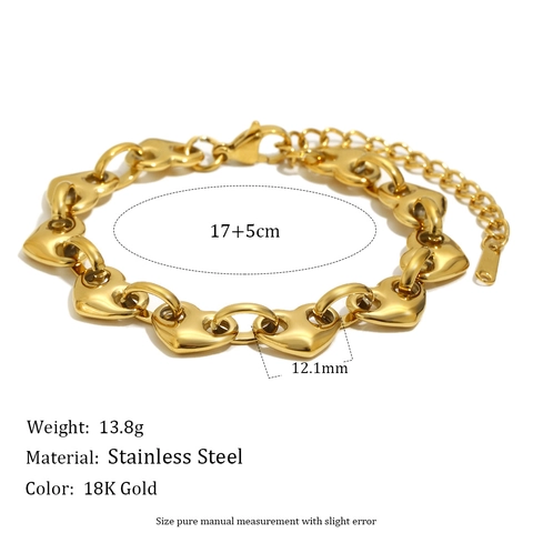 Pulsera De Cadena Con Eslabones De Corazón De Acero Inoxidable Bañado En Oro De 18K Bicolor Ajustable Para Mujer
