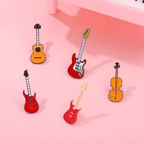Creative Music Theme Enamel Brooch Pin Rainbow Rock Music Letter Treble Clef Musical Instrument Guitar Cello Alloy Badge Decoration