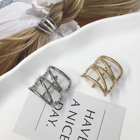 Minimalist Metal Hair Hook Multi Layer Hollow Geometric Ponytail Cuff Alloy Hairpin Hair Accessories For Women