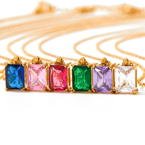 Rectangular Cubic Zirconia Pendant Necklace Stainless Steel Gold Plated Elegant Jewelry For Women Fashion Accessory