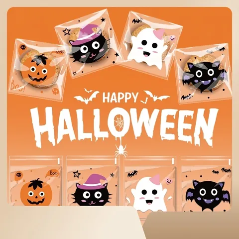 Halloween Self Adhesive Bags Plastic Cartoon Pumpkin Ghost Candy Cookie Gift Packaging Party Favor Sealing