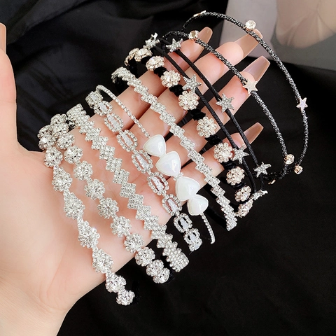Serre-Tête Élégant En Alliage De Künstliche Perles Et Strass Bandeau Fin Zircon Étincelant Étoile Cœur Accessoires Cheveux Femmes