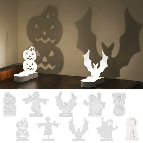 Moldes De Silicona De Halloween Para Portavelas DIY Calabaza Murciélago Fantasma Espantapájaros Proyección De Sombras