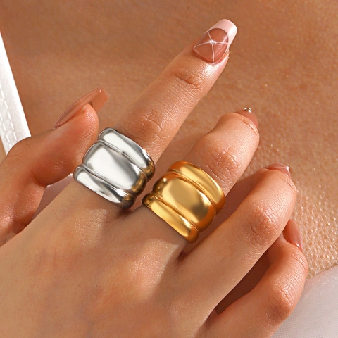 Anillo Ancho De Ola De Acero Inoxidable Chapado En Oro De 18K Ajustable Grueso Minimalista Joyería Hip Hop De Moda