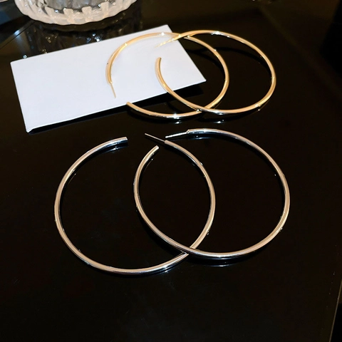 Übertriebene Große Creolen Für Frauen Minimalistischer Übergroßer Runder Schmuck Mit Silbernem Ohrstecker Kupfer