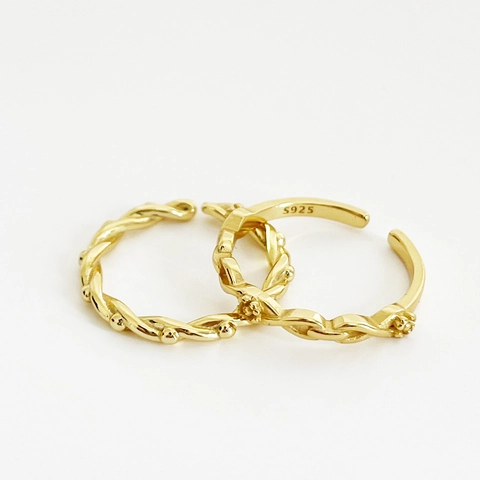 Anillo In Argento Sterling 925 Placcato Oro 18K Corda Intrecciata Regolabile Aperto Gioielli Retro Francesi Per Donna