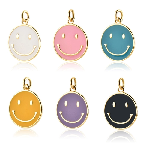 Collana Pendente Viso Sorridente Argento Sterling 925 Smalto Rotondo Colorato Gioielli Moda Regalo Donne