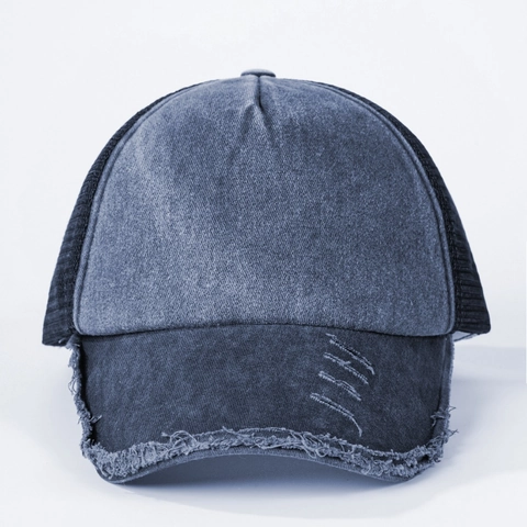 Gorra Trucker De Algodón Lavado Vintage Con Efecto Desgastado Malla Transpirable Ajustable Unisex