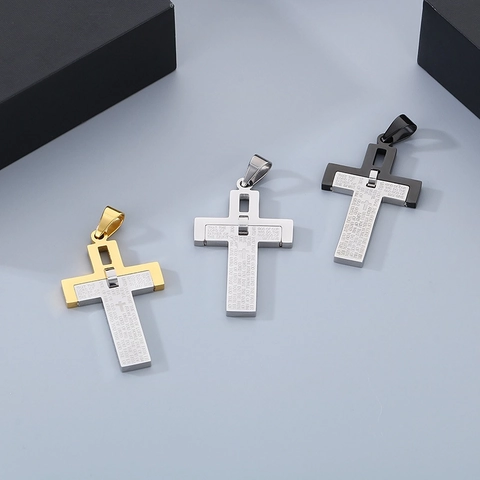Collar Con Colgante De Cruz Acero Inoxidable Grabado Versículo Bíblico Joyería Religiosa Para Hombres Mujeres Bicolor