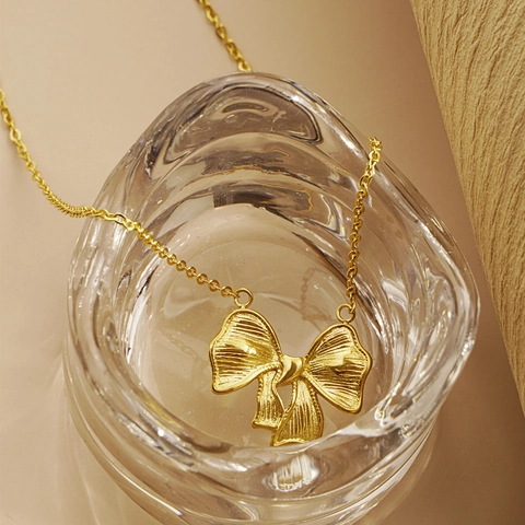 Minimalistische Schleife Anhänger Halskette Edelstahl Schlüsselbeinkette Für Damen Modeschmuck Elegantes Zubehör Geschenk