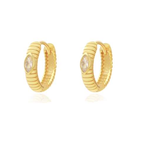 Orecchini A Cerchio In Argento Sterling 925 Con Zircone Marquise Huggie Con Texture A Costine Per Donna