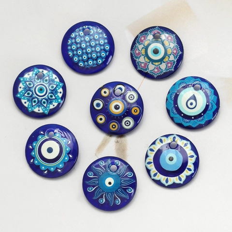 Evil Eye Anhänger Glas Runde Scheibe Mandala Muster Türkischer Nazar Glücksbringer Für Heimwerker Schmuckherstellung Vintage Accessoire