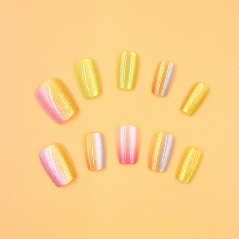 Cat Eye Press On Nails Verlauf Bunte Macaron Künstliche Nägel Und Kleber Für Frauen Täglich Maniküre