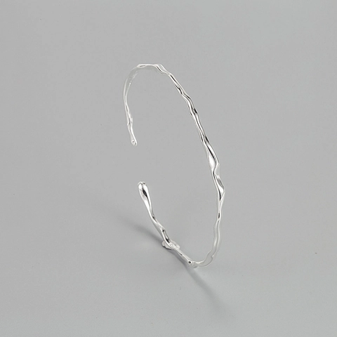 925 Sterlingsilber Unregelmäßiger Wellen Armreif Für Damen Minimalistischer Flüssigmetall Stil Verstellbares Armband Schmuck