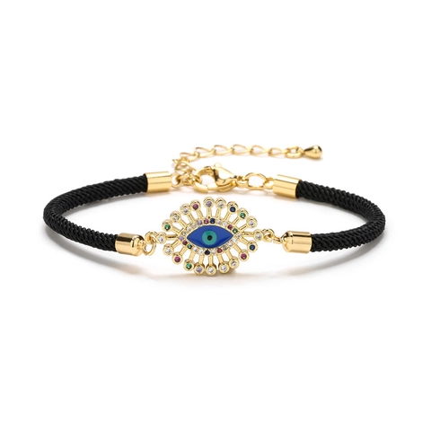 Evil Eye Geflochtenes Armband Kupfer Bunte Zirkonia Verstellbarer Türkischer Glücksschutz Schmuck Für Damen