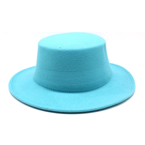 Flat Top Boater Hat Wool Felt Wide Brim Fedora Jazz Cap Retro Solid Color For Men Women Winter Warm Formal Accessory