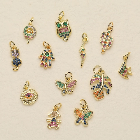 DIY Jewelry Charms Micro Pave Colorful Zircon Copper Real Gold Plated For Bracelet Making Fashion Pendants For Women
