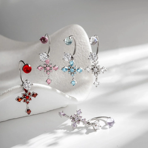 Roestvrijstalen Kruis Hoefijzer Ring Piercing Sieraden Met Gekleurde Zirkonia Retro Gothic Oorkraakbeen Stud Navel