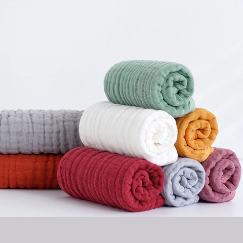 Muslin Burp Cloth 100% Cotton Gauze Layers Washcloth Soft Absorbent Breathable Infant Newborn Bib Face Towel Solid Color