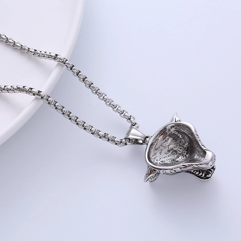 Collana Con Pendente Testa Di Lupo Vintage Da Uomo Acciaio Inossidabile 316L Punk Hip Hop Gioielli Animali Ruggenti Con Catena Box