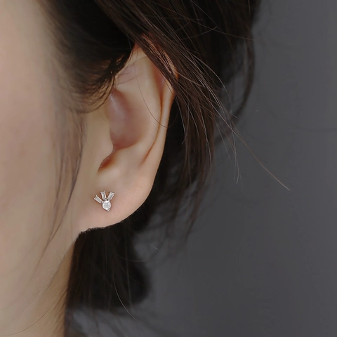 Orecchini A Lobo In Argento Sterling 925 Con Zirconi Design A Corona A Forma Di Ventaglio Geometrico Gioielli Eleganti