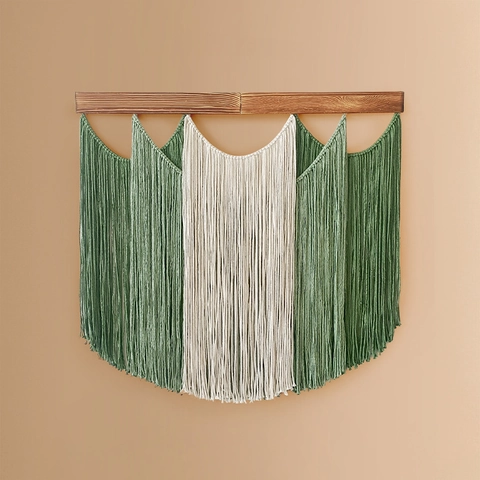 Macrame Wall Hanging Hand Woven Cotton Tassel Tapestry With Solid Wood Rod Bohemian Style Home Decor For Living Room