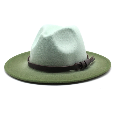 Farbverlauf Fedora Hut Breitkrempiger Jazz Hut Baumwolle Polyester Filz Mit Lederband Retro Britischer Stil